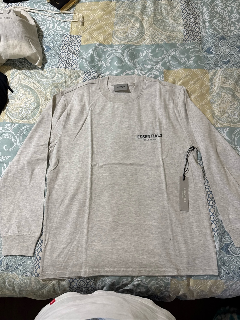Fear of God Essentials Long-Sleeve Tee Light Oatmeal - Size Large, Brand New